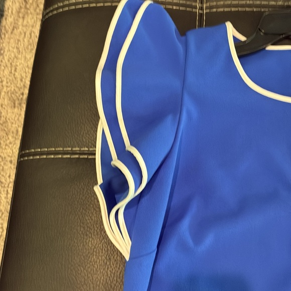 Tommy Hilfiger Sz 14 flutter sleeve sheath dress cobalt blue white trim - Picture 7 of 12